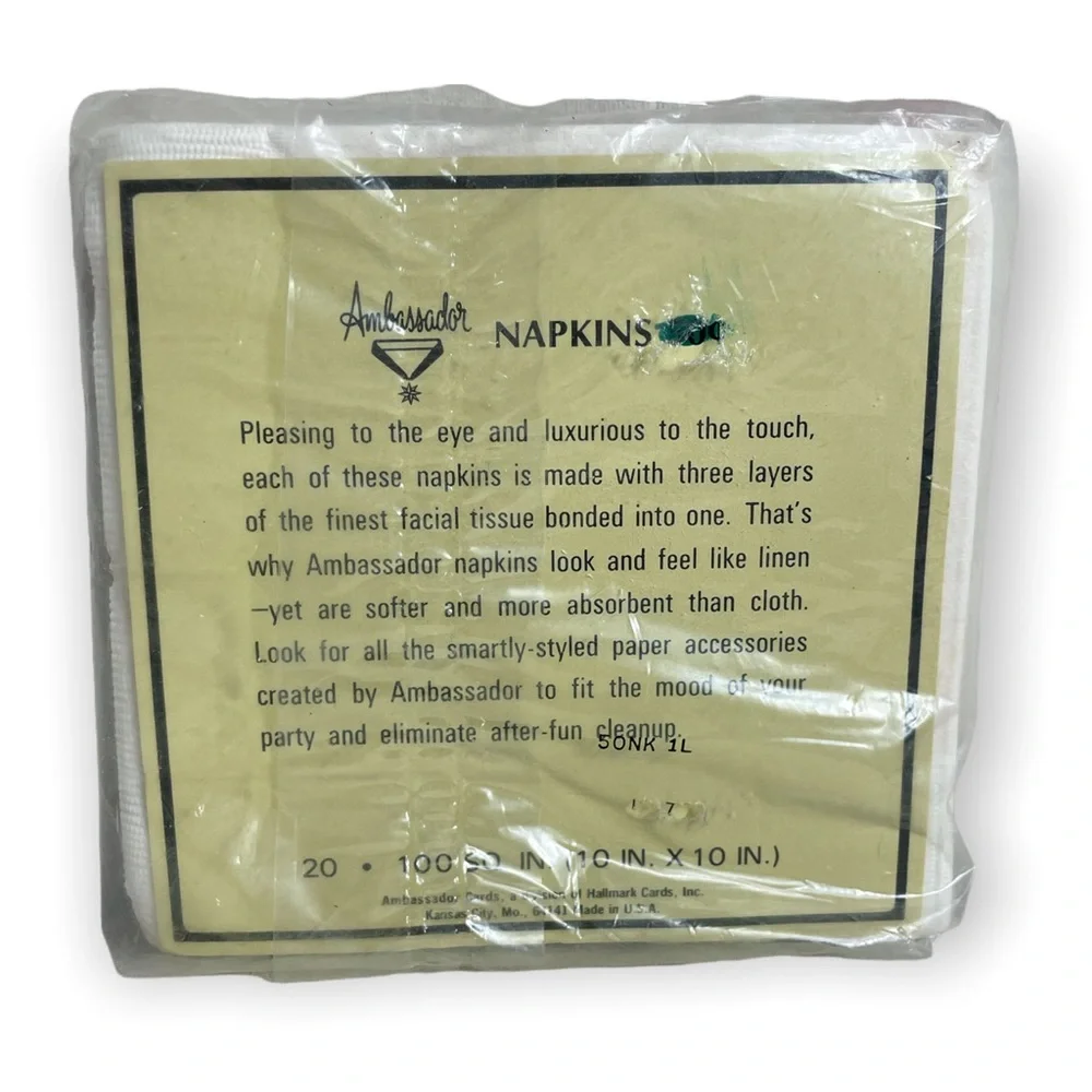 New In Package Ambassador Napkins Orange Green Yellow Mushroom Print 20